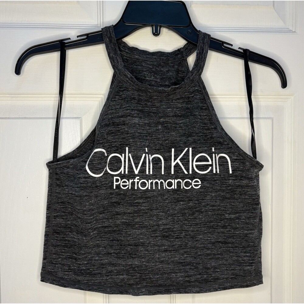Calvin Klein Performance Tank Top Gray Small/Medium Cropped HIgh Neck Athletic